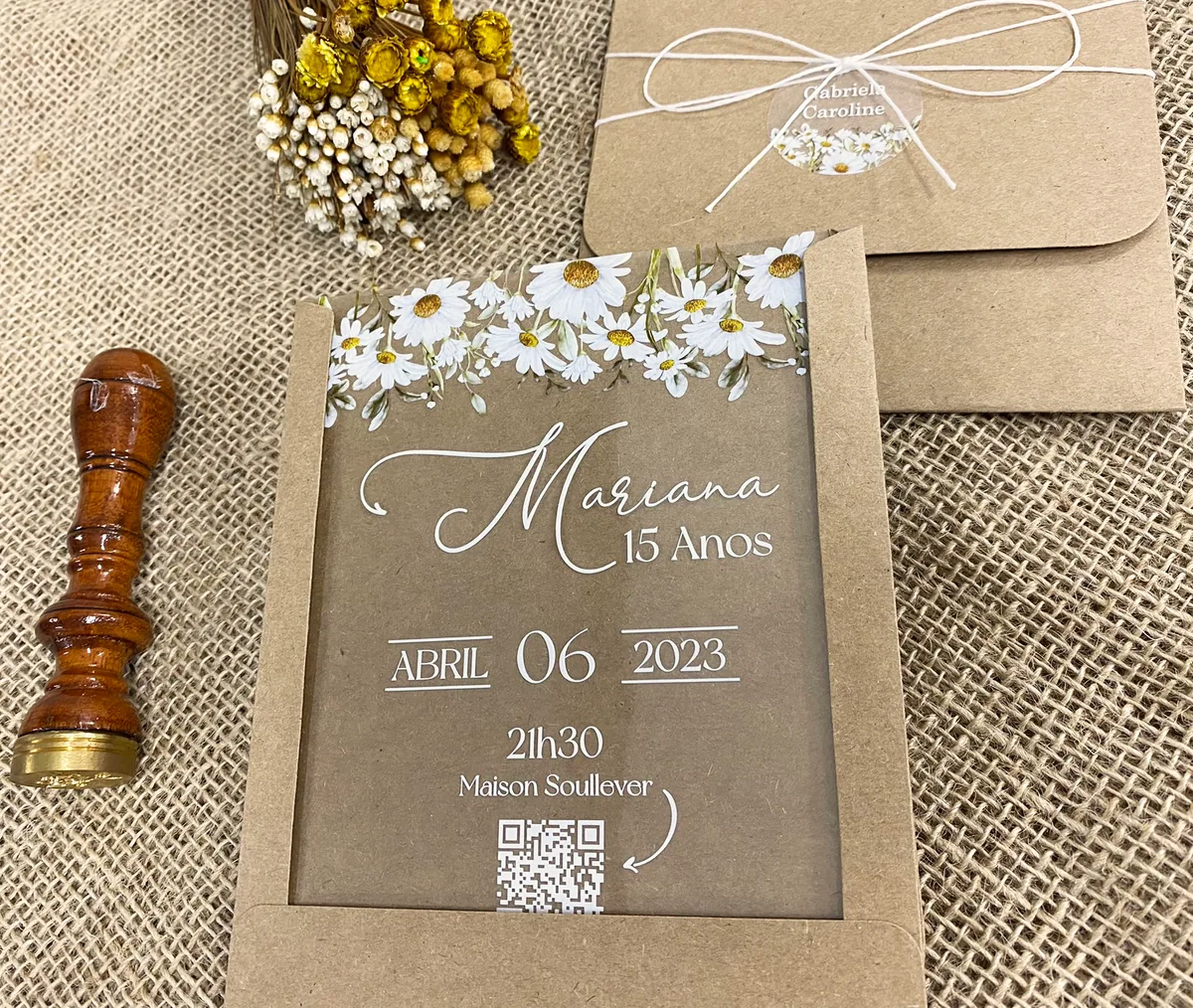 Convite Margarida com Envelope Rústico